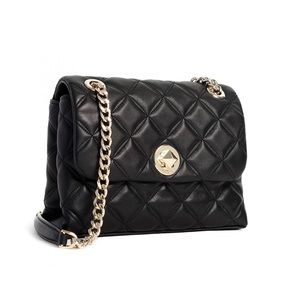 NWT ♠️ Kate Spade ♠️ black and gold Small Flap Quilted crossbody purse